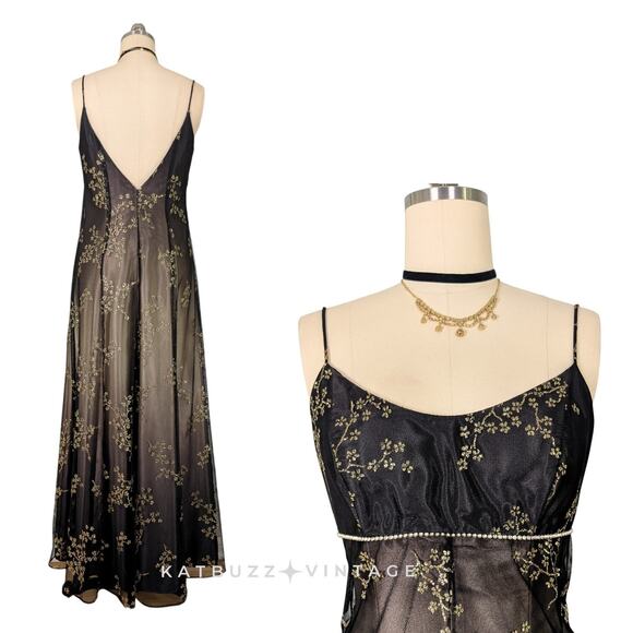 Nites Prom Dress Maxi Gown 10 Black Brown Fairy Goth Whimsigoth Vintage 90s Y2K - Picture 3 of 14